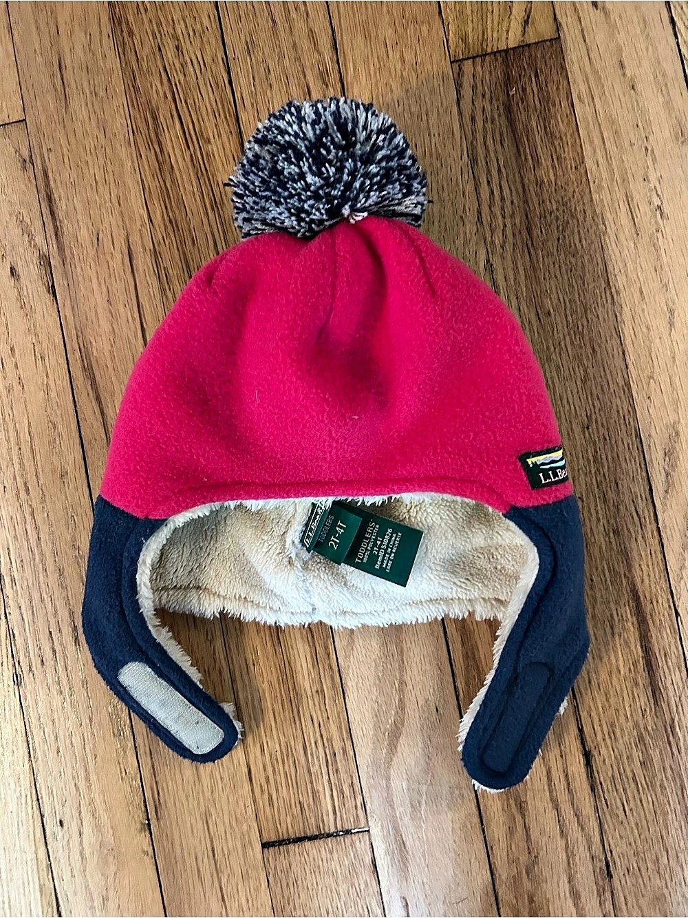L.L.Bean Toddlers Fleece Hat with Ear Flaps Pink & Blue 2T-4T